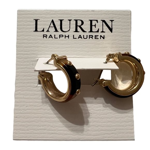 NWT Ralph Lauren Tortoise Gold Studded Bangle Clamper Bracelet Huggie Earrings - Picture 6 of 14